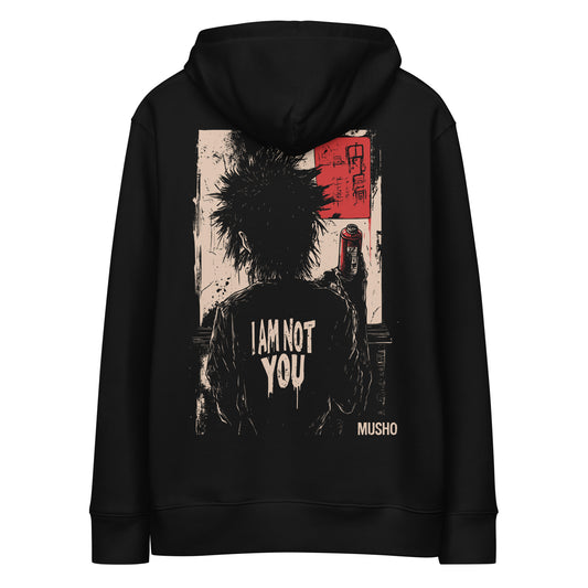 I am not you hoodie mockup, black, back