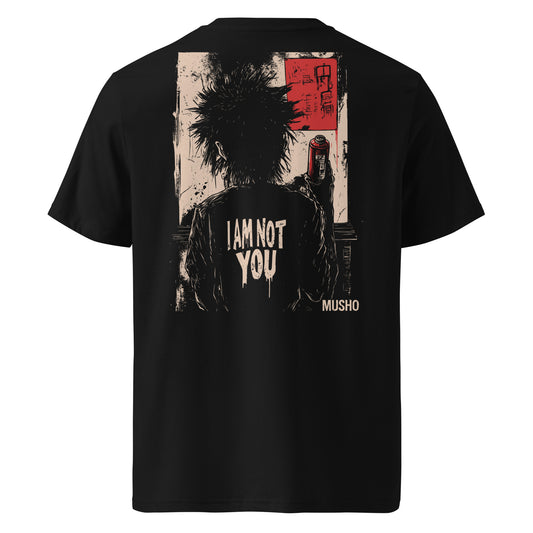 I am not you tshirt mockup, black, back